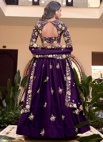 Alluring Purple Soft silk Party wear designer embroidered lehenga choli